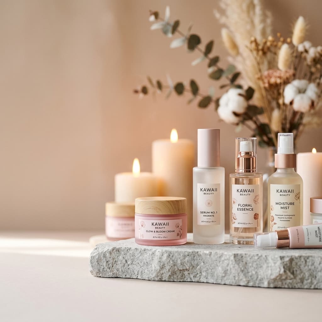 Premium Kawaii Beauty skincare collection background